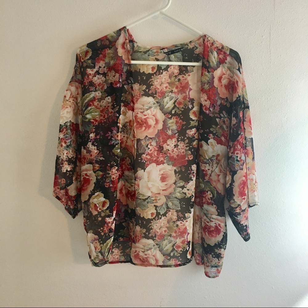 Rose print Kimono